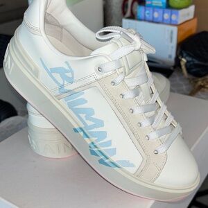 Balmain Cream and Light Blue Women's Sneakers